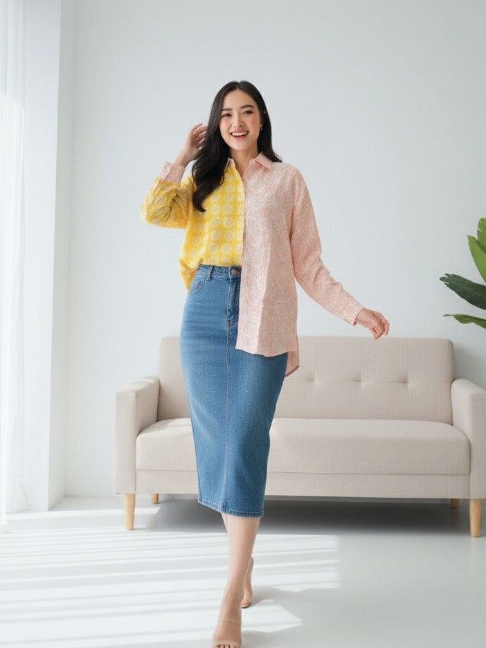 Batik ENOM - Blus Olivia - Blouse Batik Asimetris Wanita - Blus Bahan Dobby Premium