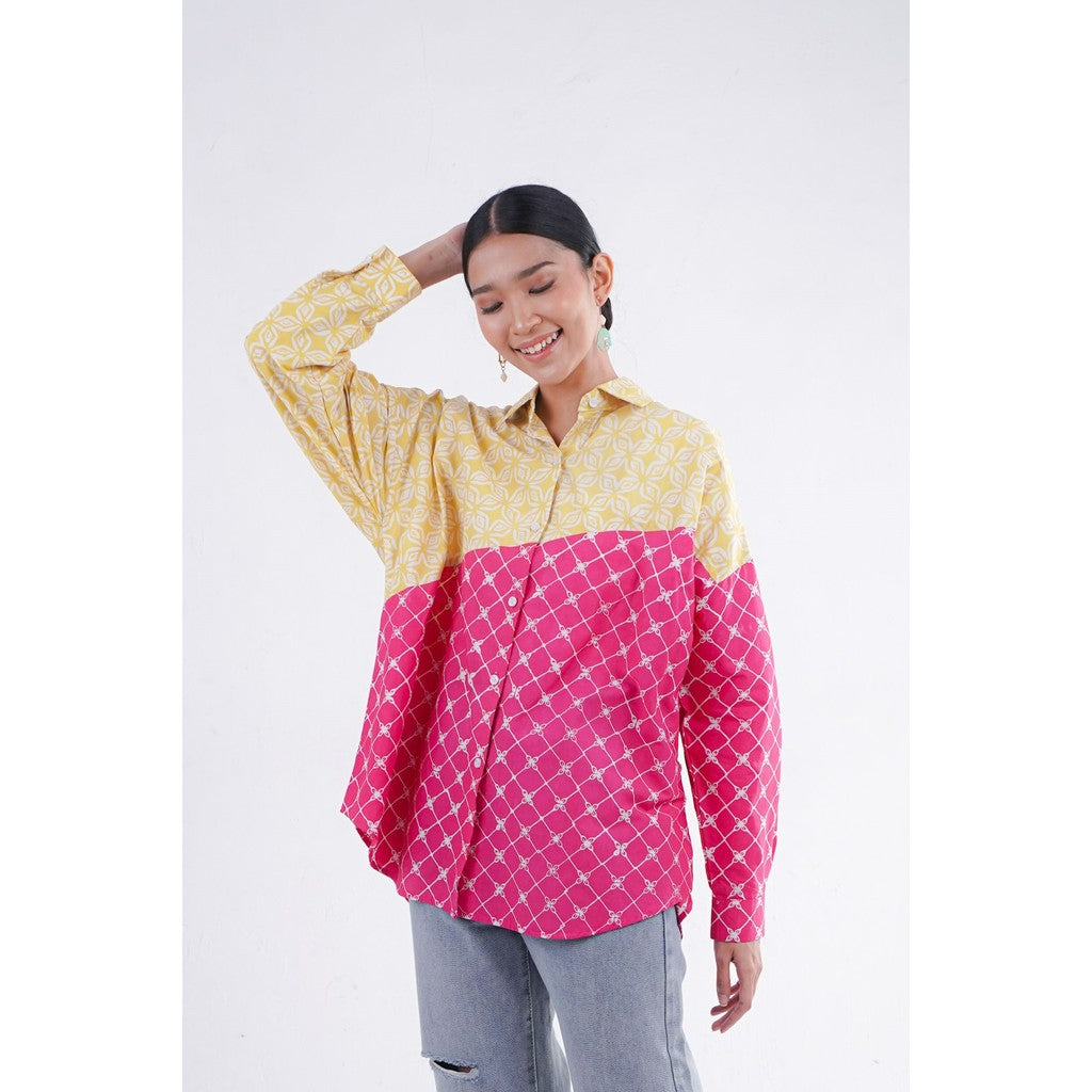 Batik ENOM - Blouse Lidya - Batik Cap Bahan Katun - Sandra - Baju Batik Wanita Modern - Luminara Series