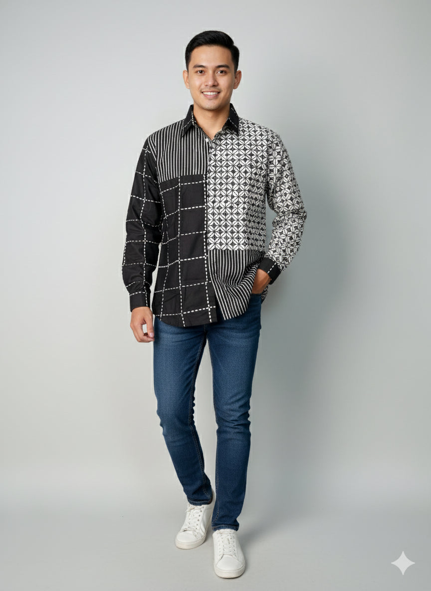 Batik ENOM - 1qaz - Batik Cap Bahan Katun - Baju Batik Pria Modern - Onyx Series