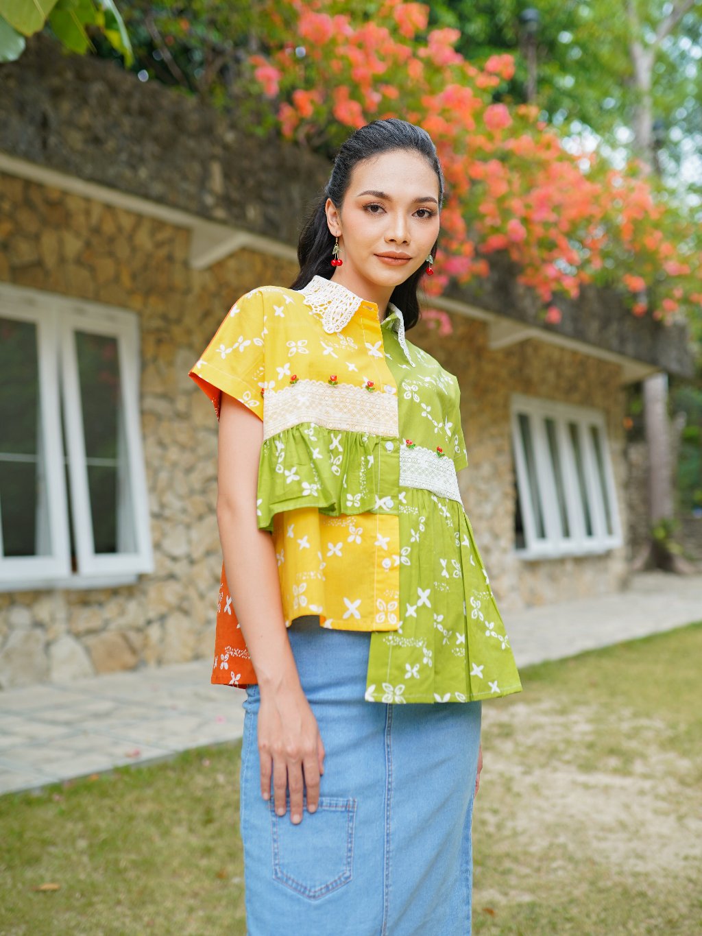 Batik ENOM - Blus Shara  Batik Cap Bahan Katun - Baju Batik Wanita Modern - Batik Wanita Premium Saujana Series