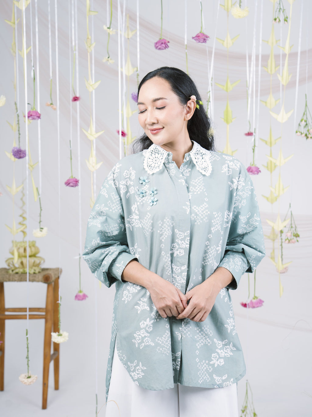 Batik ENOM - Blouse Melori - Batik Cap Bahan Katun - Blouse Lengan Panjang - Labuh Series