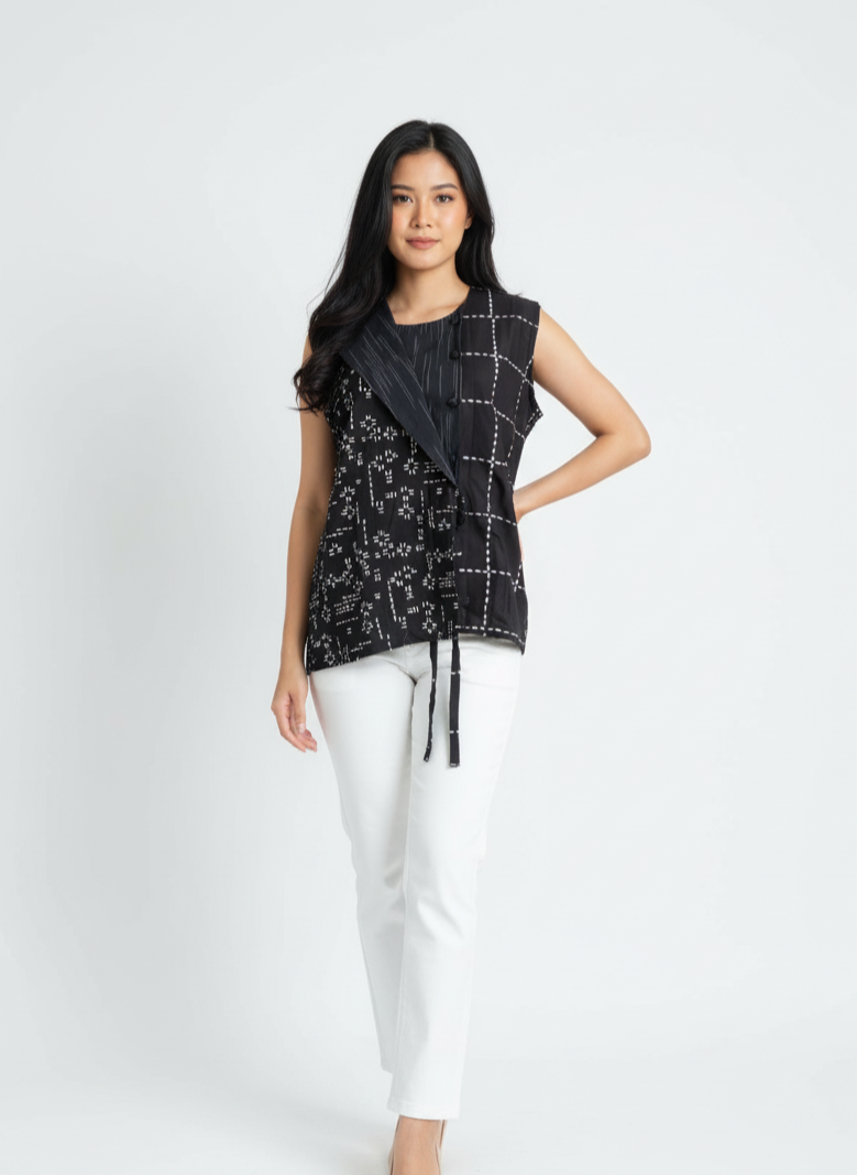 Batik ENOM - Inara Blouse - Batik Cap Bahan Katun - Outer Batik Wanita Modern - Onyx Series