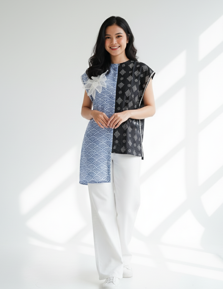 Batik ENOM - Blouse Millie - Batik Cap Bahan Katun - Atasan Batik Wanita Modern - Onyx Series