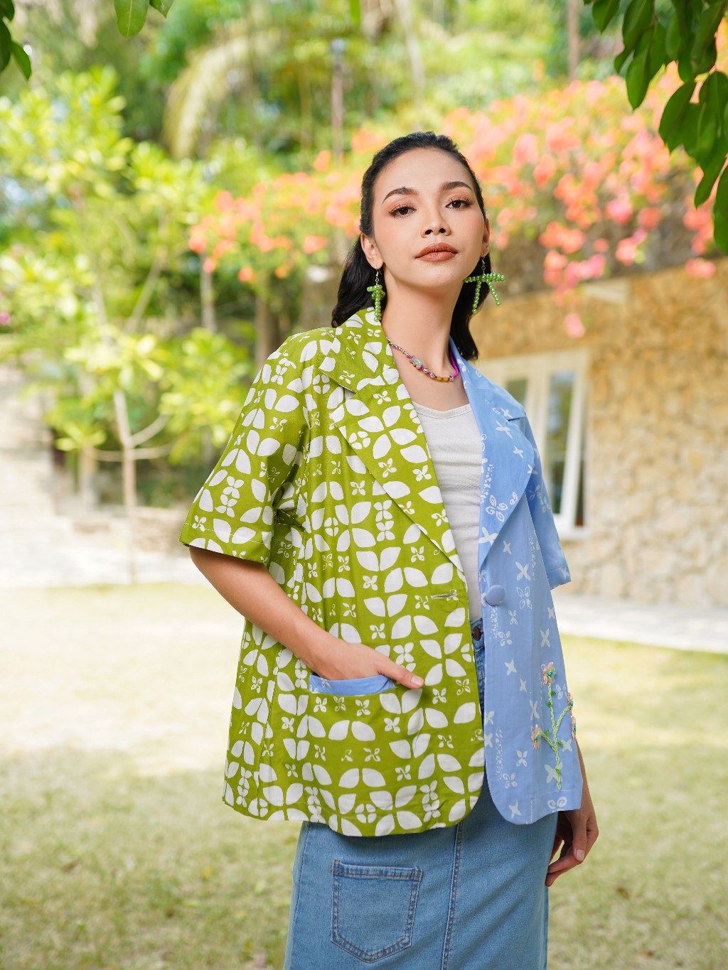 Batik ENOM - Outer Saras Batik Cap Bahan Katun - Outer Wanita Lengan Pendek Saujana Series