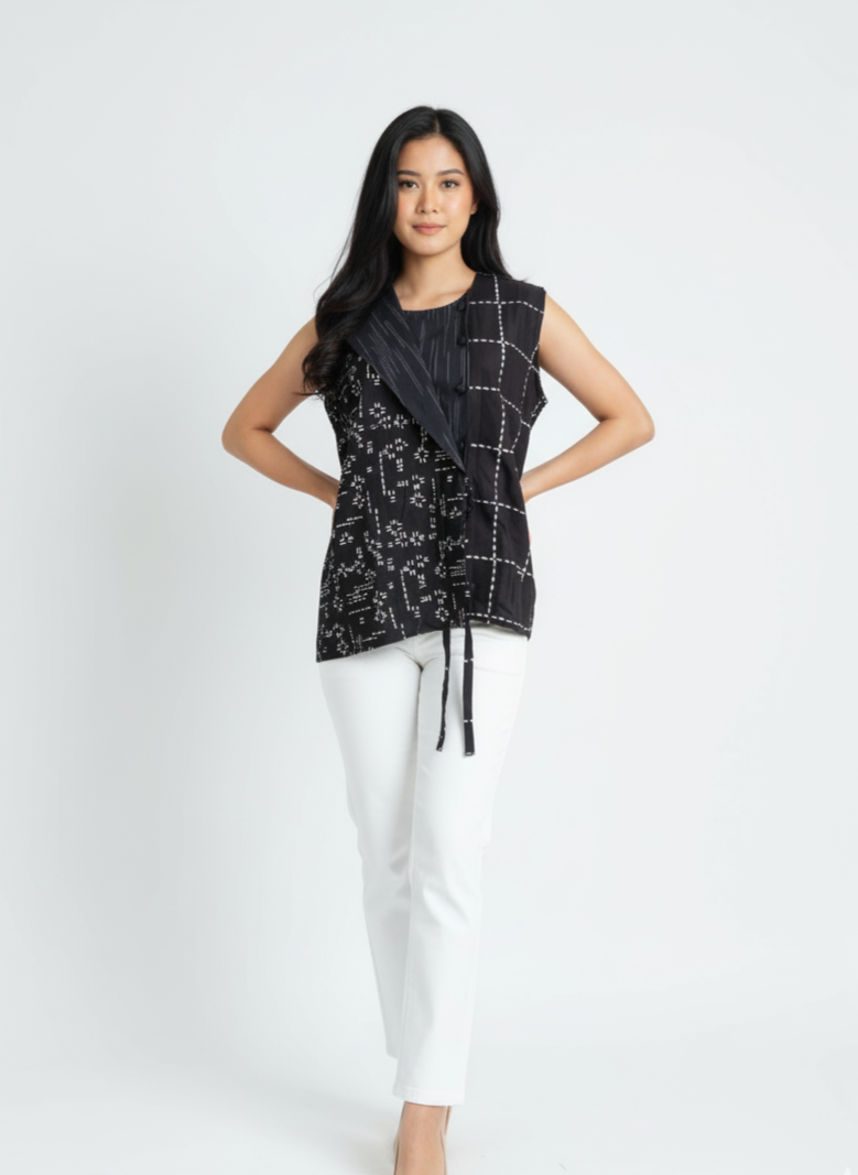 Batik ENOM - Inara Blouse - Batik Cap Bahan Katun - Outer Batik Wanita Modern - Onyx Series