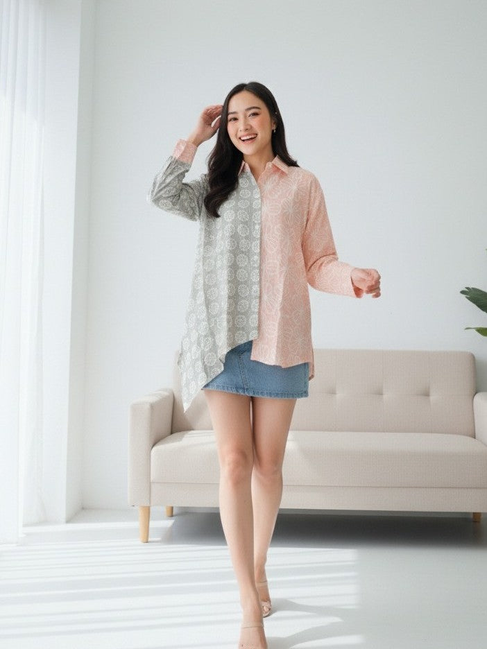 Batik ENOM - Blus Olivia - Blouse Batik Asimetris Wanita - Blus Bahan Dobby Premium