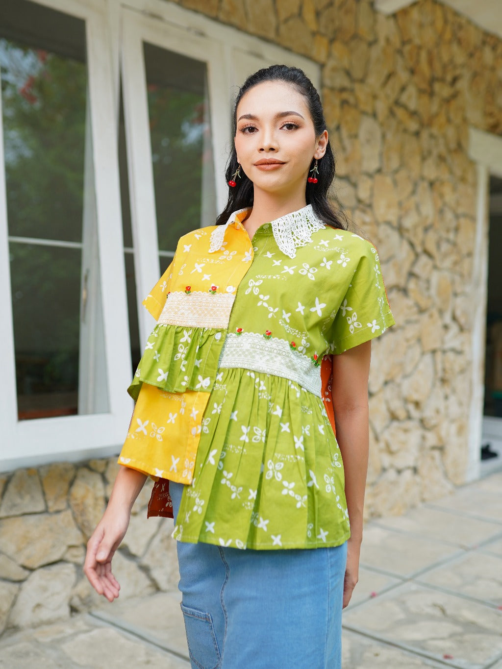 Batik ENOM - Blus Shara  Batik Cap Bahan Katun - Baju Batik Wanita Modern - Batik Wanita Premium Saujana Series