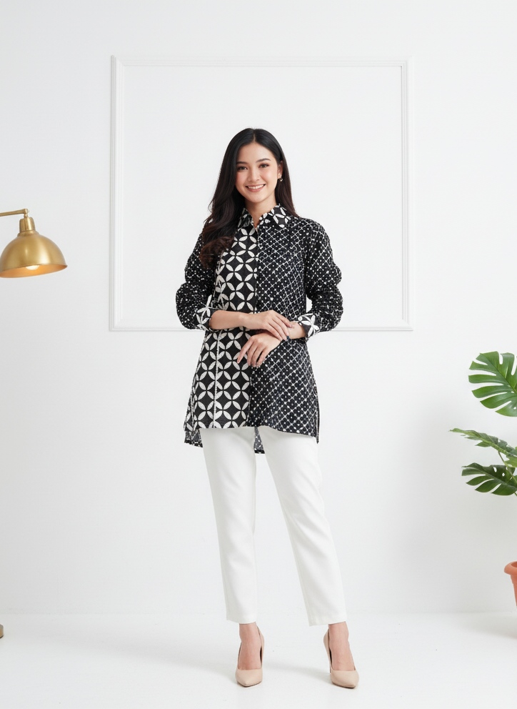 Batik ENOM - Blouse Shakira & Shania - Batik Cap Bahan Katun - Blouse Atasan Batik Wanita - Onyx Series