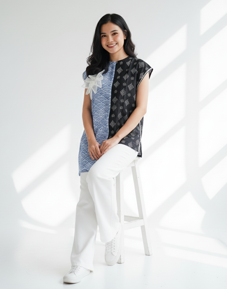 Batik ENOM - Blouse Millie - Batik Cap Bahan Katun - Atasan Batik Wanita Modern - Onyx Series