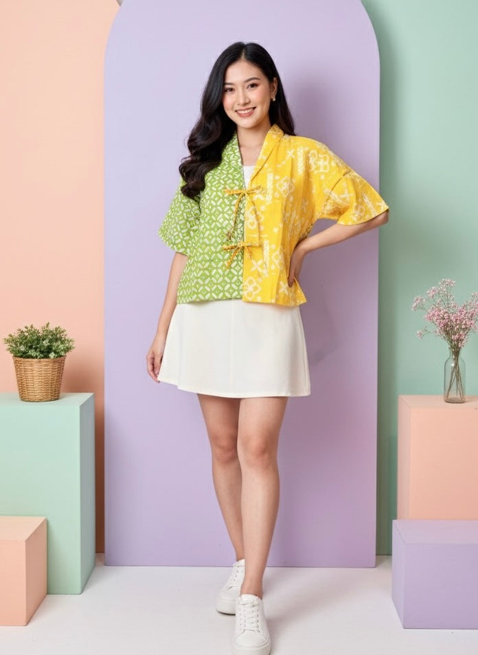Batik ENOM - Blouse Maura - Baju Batik Wanita Modern - Croptop Lengan Pendek