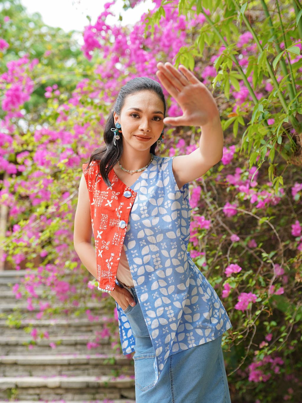 Batik ENOM - Outer Rivera Batik Cap Bahan Katun  - Batik Wanita Modern - Batik Wanita Premium - Saujana Series