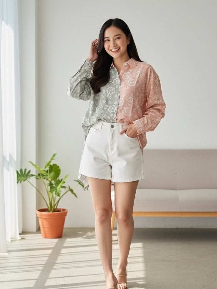 Batik ENOM - Blus Olivia - Blouse Batik Asimetris Wanita - Blus Bahan Dobby Premium
