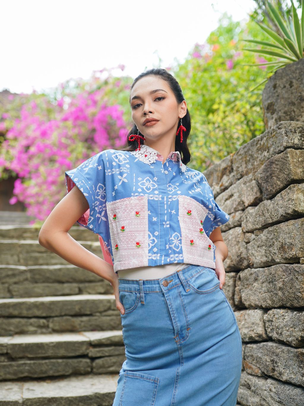 Batik ENOM - Blus Vira Pink Batik Cap Bahan Katun - Batik Wanita Premium - Baju Batik Wanita Modern Saujana Series