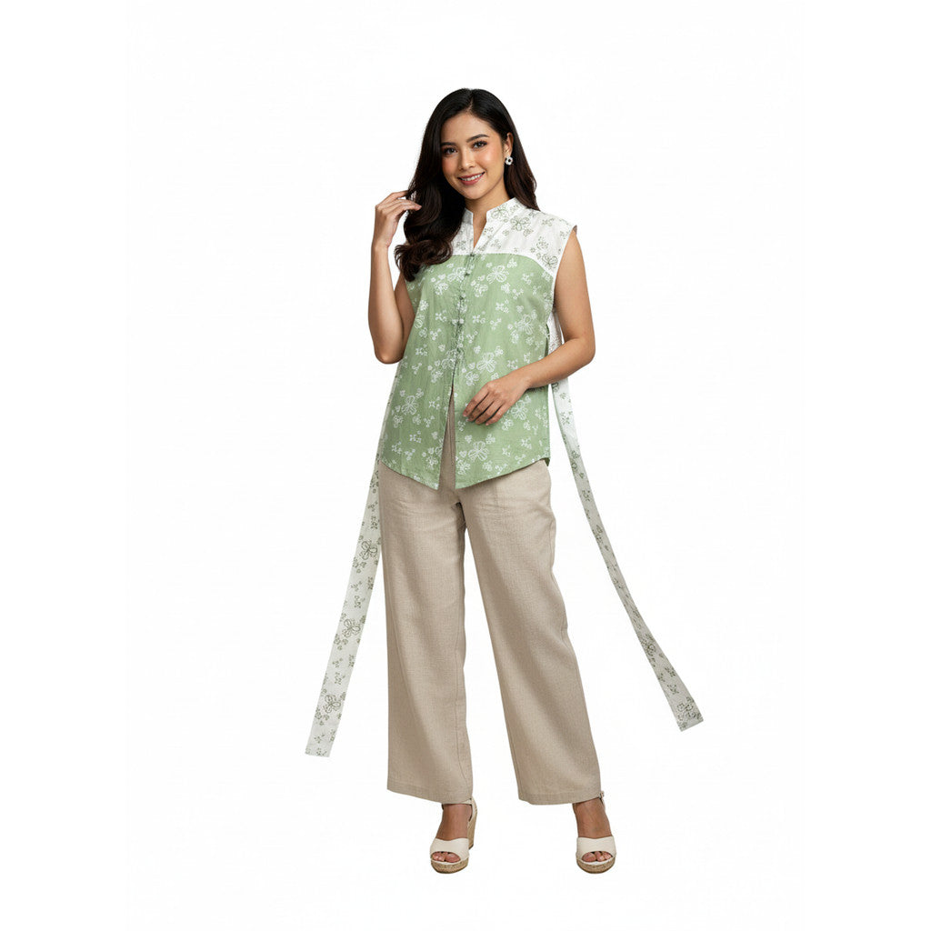 Batik ENOM - Blouse Tania - Marina Batik Cap Bahan Katun - Blouse Wanita Lengan Pendek - Batik Wanita Premium - Rona Bumi Series