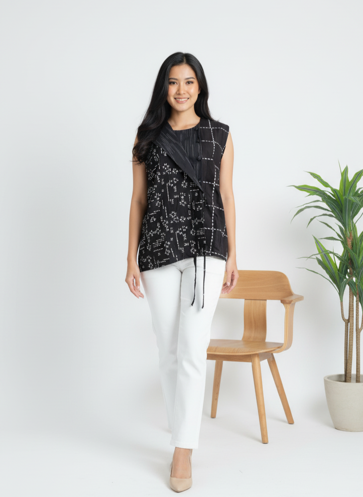 Batik ENOM - Inara Blouse - Batik Cap Bahan Katun - Outer Batik Wanita Modern - Onyx Series