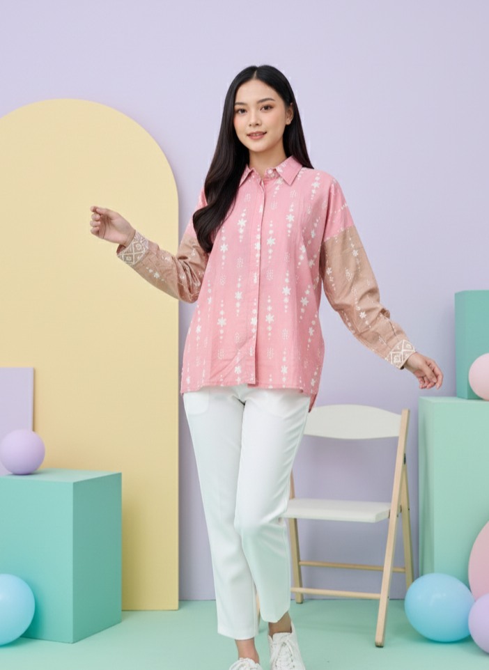 Batik ENOM - Blouse Lidya - Batik Cap Bahan Katun - Sandra - Baju Batik Wanita Modern - Luminara Series