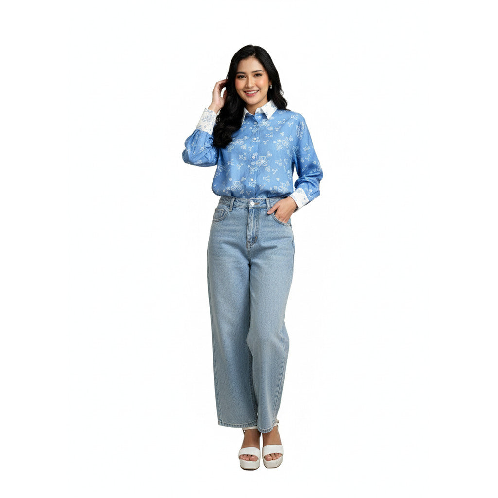 Batik ENOM - Blouse Oceana Batik Cap Bahan Katun - Blouse Wanita Lengan Panjang - Rona Bumi Series