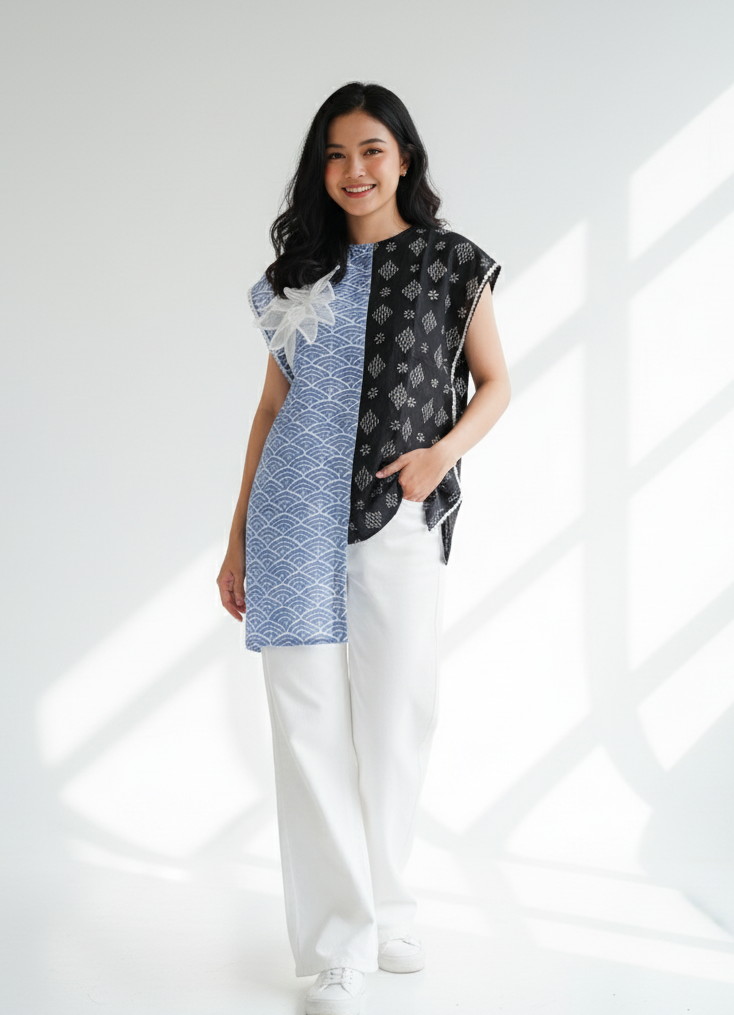 Batik ENOM - Blouse Millie - Batik Cap Bahan Katun - Atasan Batik Wanita Modern - Onyx Series