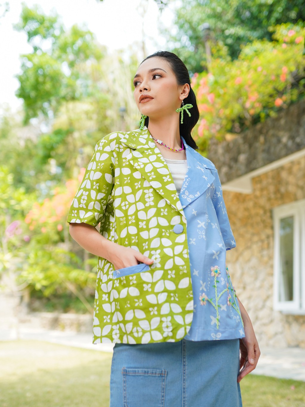 Batik ENOM - Outer Saras Batik Cap Bahan Katun - Outer Wanita Lengan Pendek Saujana Series