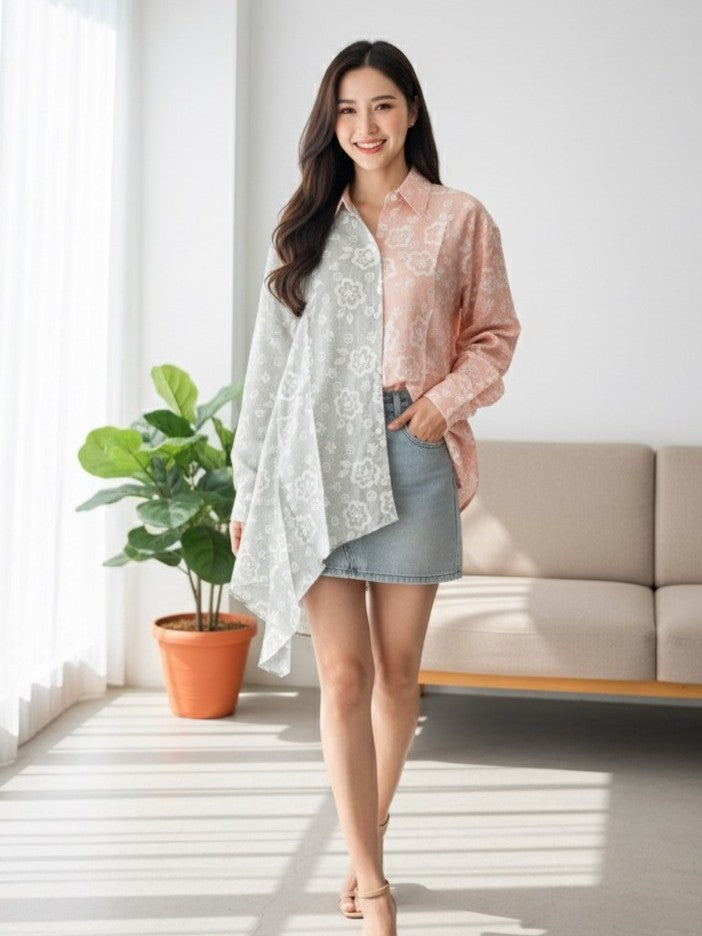Batik ENOM - Blus Olivia - Blouse Batik Asimetris Wanita - Blus Bahan Dobby Premium
