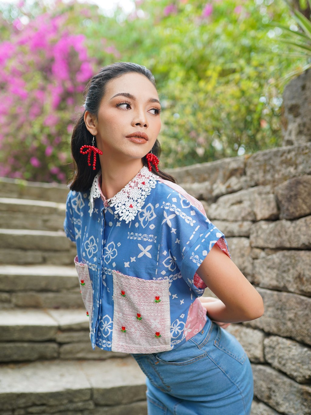 Batik ENOM - Blus Vira Pink Batik Cap Bahan Katun - Batik Wanita Premium - Baju Batik Wanita Modern Saujana Series