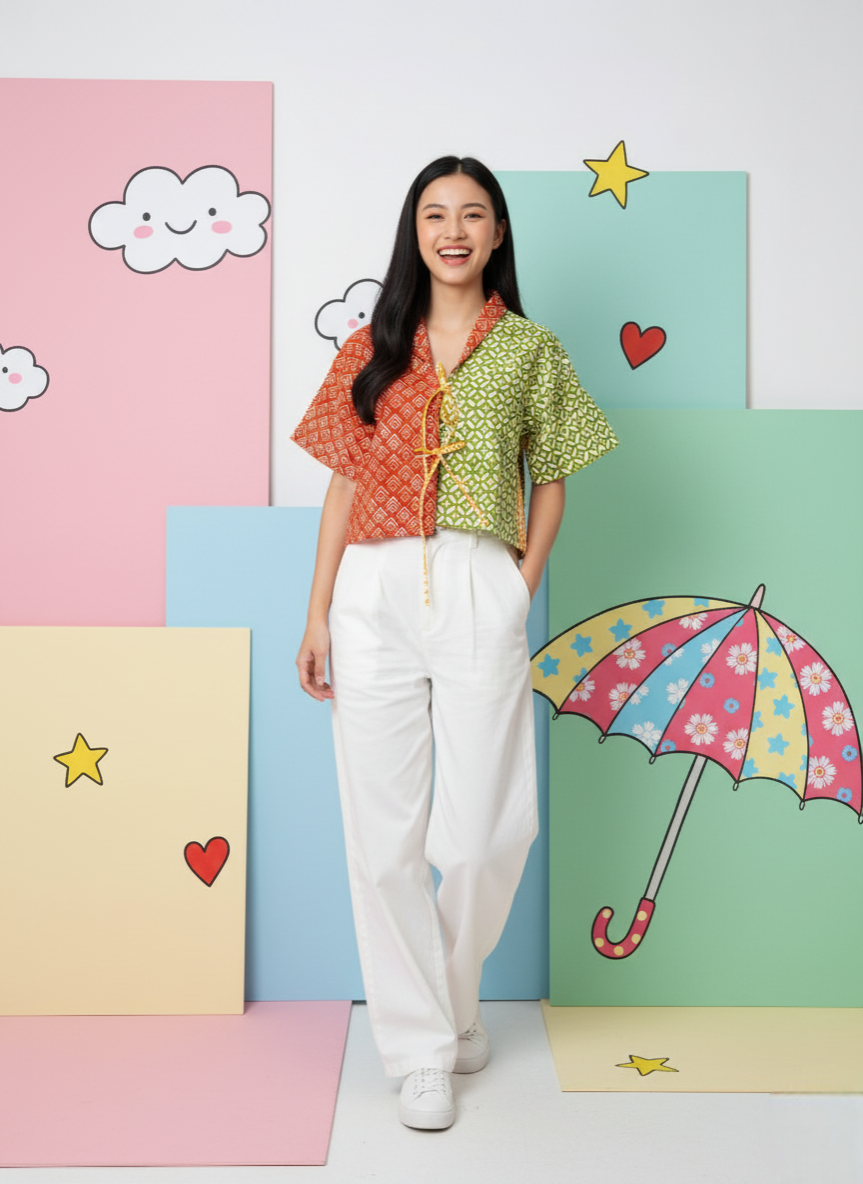 Batik ENOM - Blouse Maura - Baju Batik Wanita Modern - Croptop Lengan Pendek