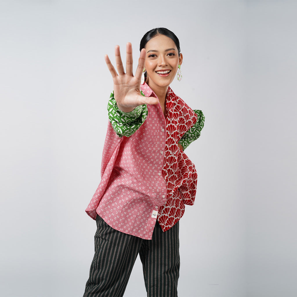 Batik ENOM - Blouse Loli - Batik Cap Bahan Katun - Blouse Batik Wanita Modern - Patchwork Series