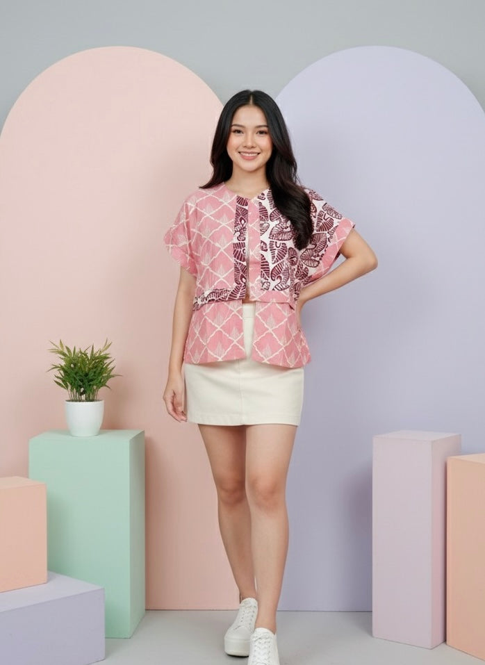 Batik ENOM - Blus Ayuna - Blus Batik Wanita Modern - Outer Batik Modern Lengan Pendek