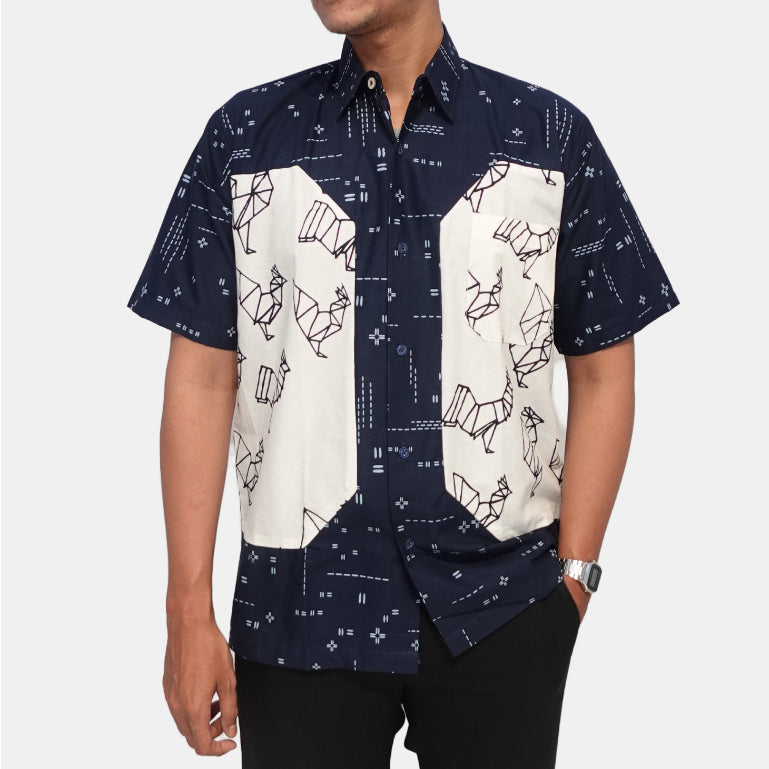 Batik ENOM - Kemeja Eden - Batik Cap Bahan Katun - Kemeja Batik Pria Lengan Pendek Motif Modern Nirankara Series