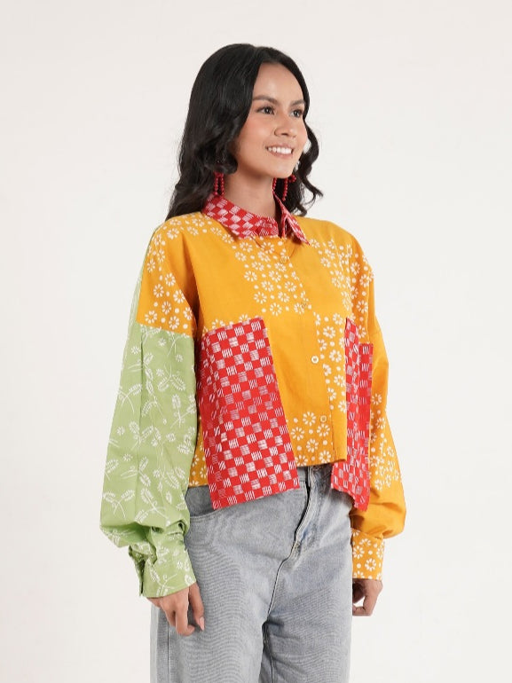 Batik ENOM - Blus Melori - Batik Cap Bahan Katun - Baju Batik Wanita Modern	- Patchwork Menawan Series