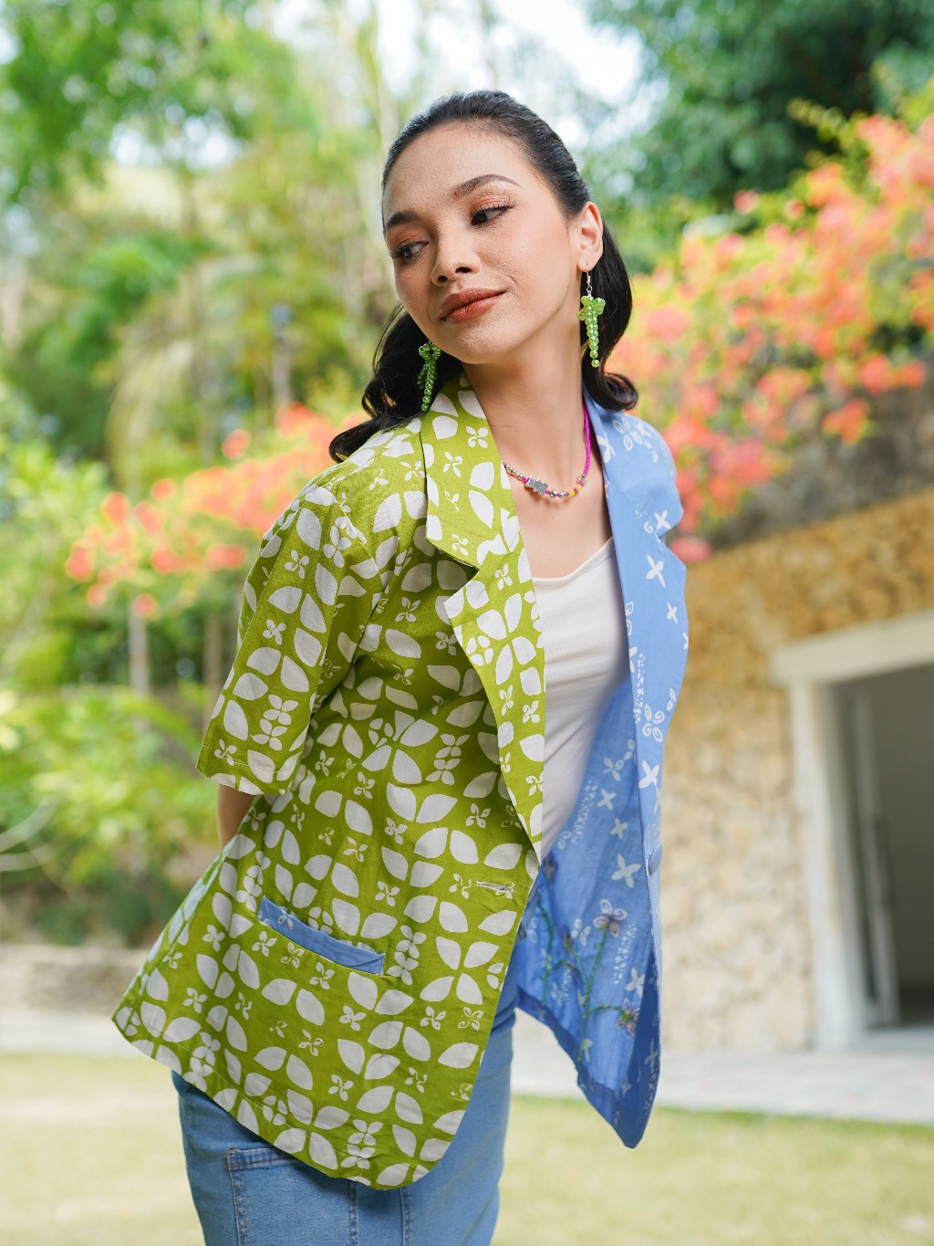 Batik ENOM - Outer Saras Batik Cap Bahan Katun - Outer Wanita Lengan Pendek Saujana Series