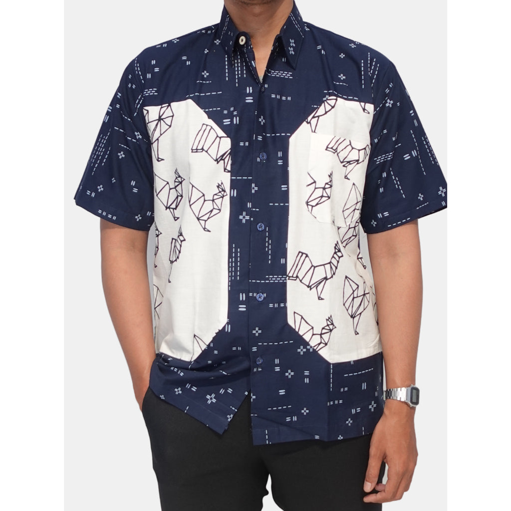 Batik ENOM - Kemeja Eden - Batik Cap Bahan Katun - Kemeja Batik Pria Lengan Pendek Motif Modern Nirankara Series