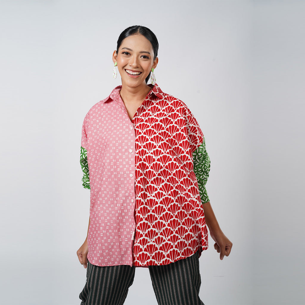 Batik ENOM - Blouse Loli - Batik Cap Bahan Katun - Blouse Batik Wanita Modern - Patchwork Series