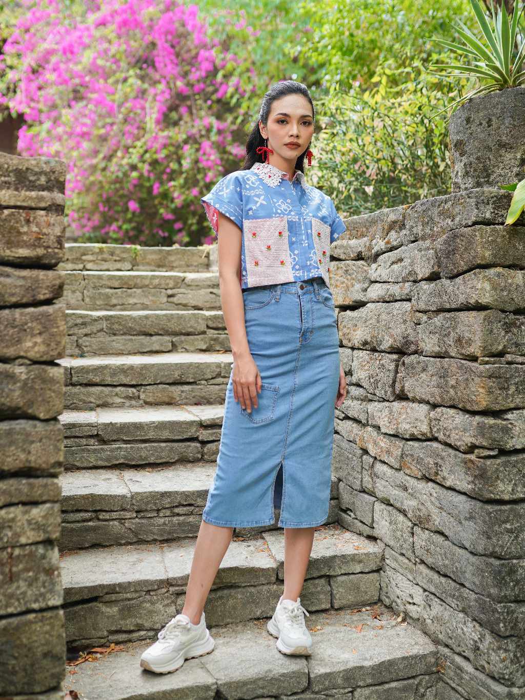 Batik ENOM - Blus Vira Pink Batik Cap Bahan Katun - Batik Wanita Premium - Baju Batik Wanita Modern Saujana Series