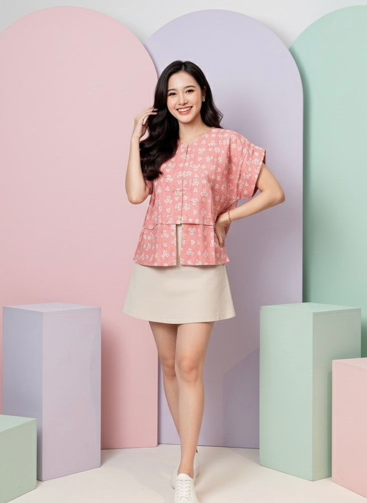 Batik ENOM - Blus Ayuna - Blus Batik Wanita Modern - Outer Batik Modern Lengan Pendek
