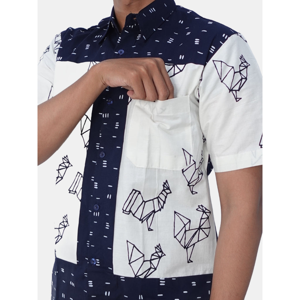 Batik ENOM - Kemeja Eden - Batik Cap Bahan Katun - Kemeja Batik Pria Lengan Pendek Motif Modern Nirankara Series