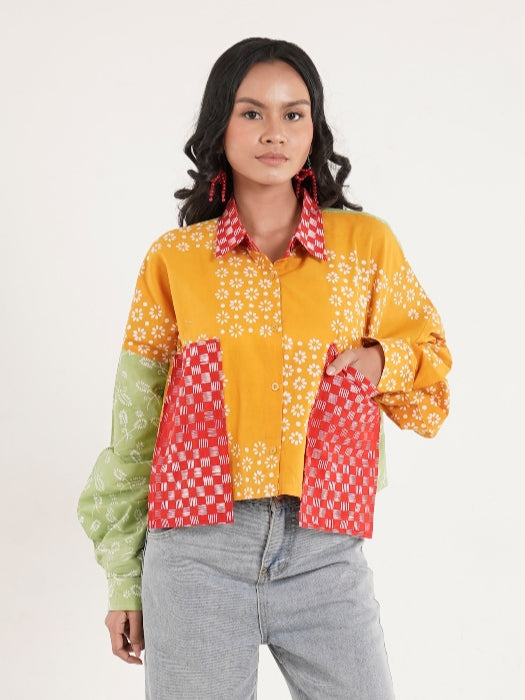 Batik ENOM - Blus Melori - Batik Cap Bahan Katun - Baju Batik Wanita Modern	- Patchwork Menawan Series