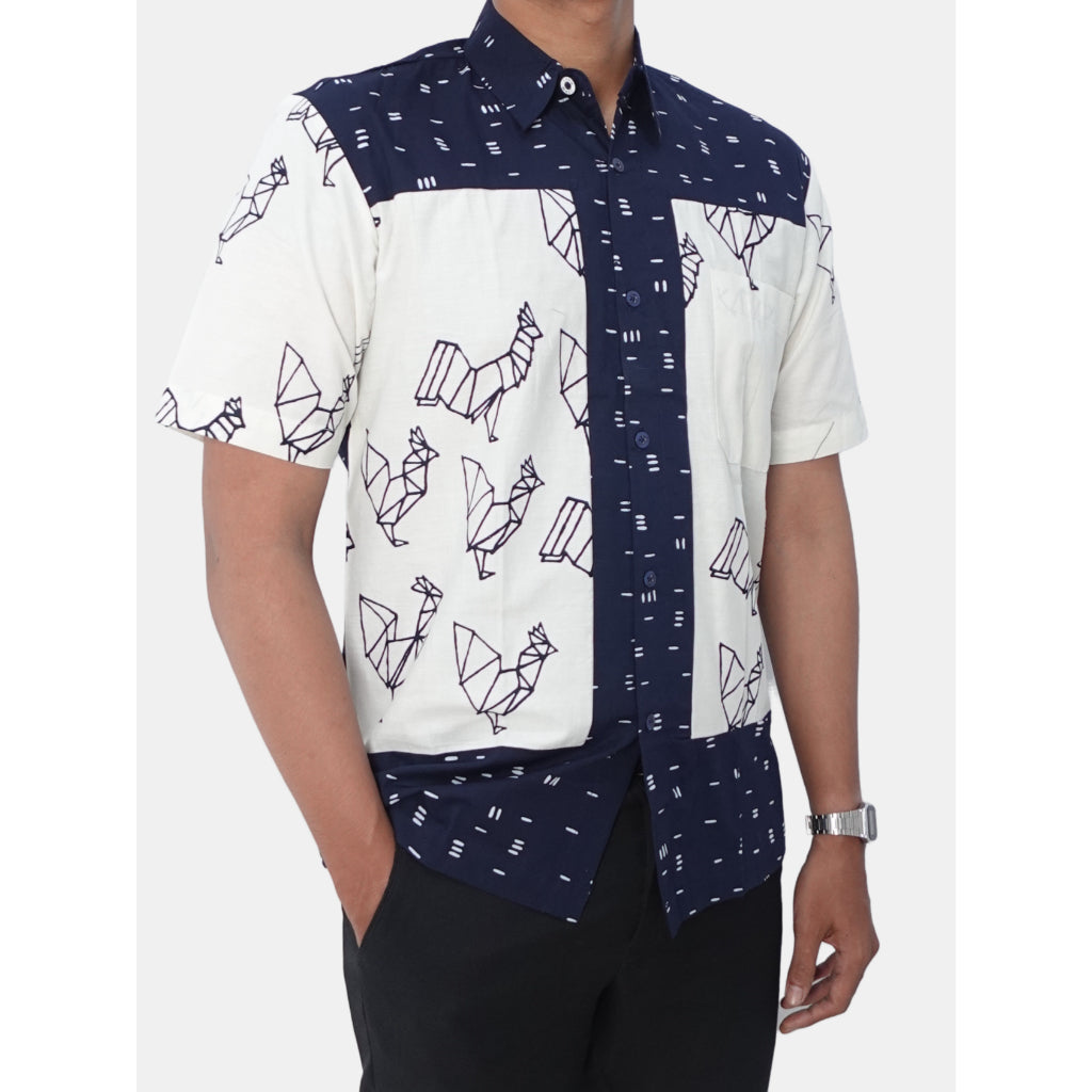 Batik ENOM - Kemeja Eden - Batik Cap Bahan Katun - Kemeja Batik Pria Lengan Pendek Motif Modern Nirankara Series