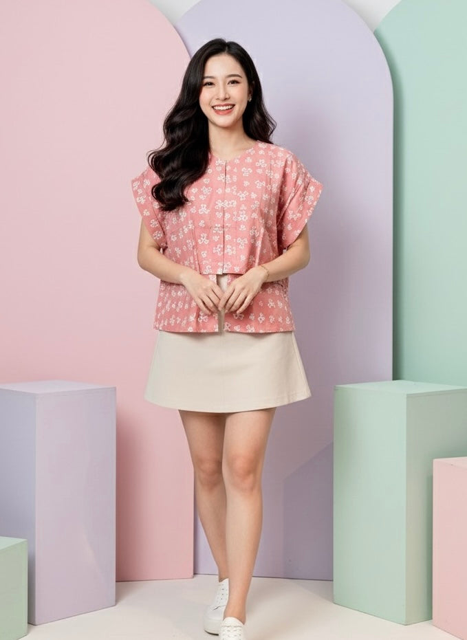 Batik ENOM - Blus Ayuna - Blus Batik Wanita Modern - Outer Batik Modern Lengan Pendek