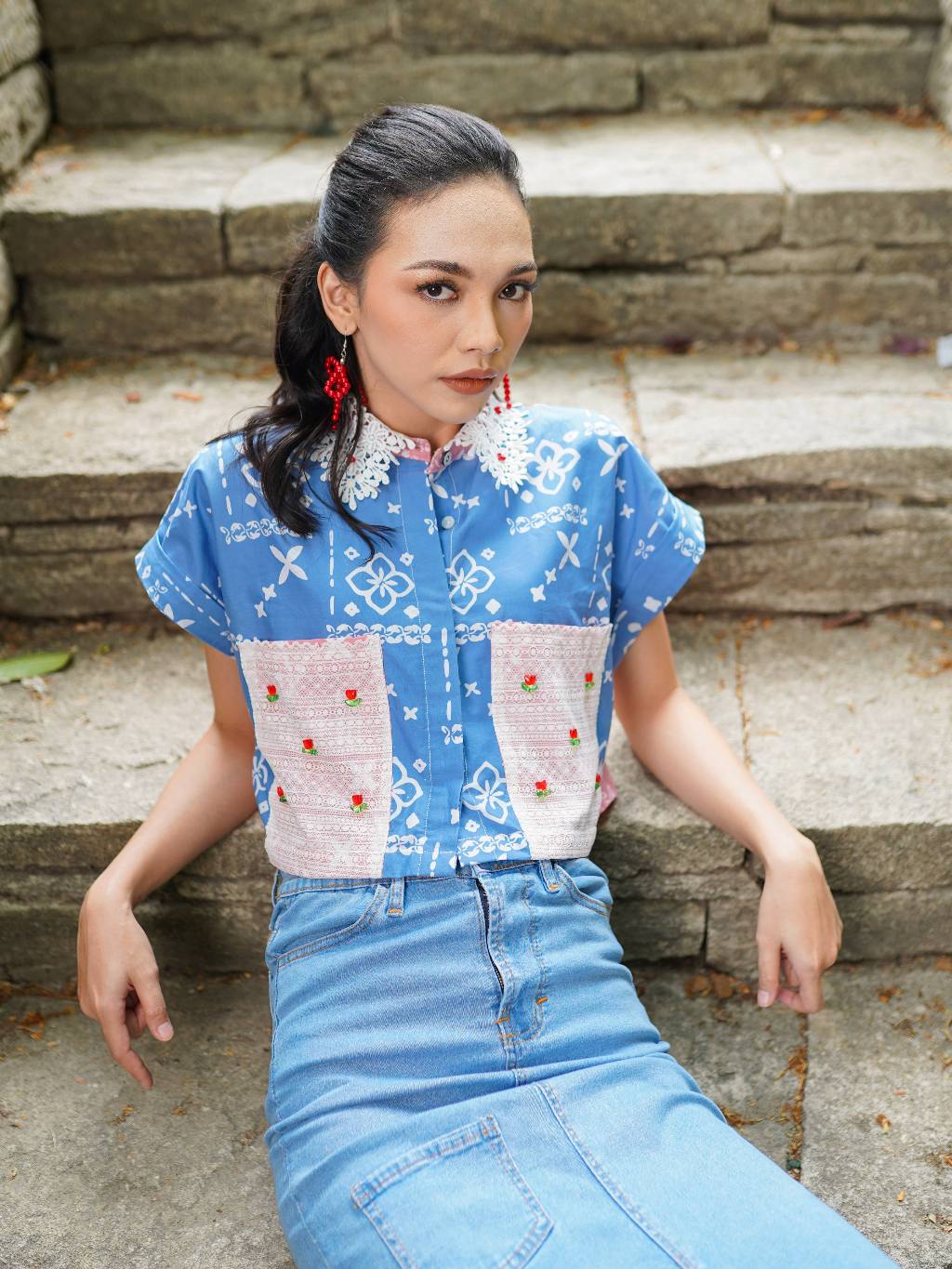 Batik ENOM - Blus Vira Pink Batik Cap Bahan Katun - Batik Wanita Premium - Baju Batik Wanita Modern Saujana Series