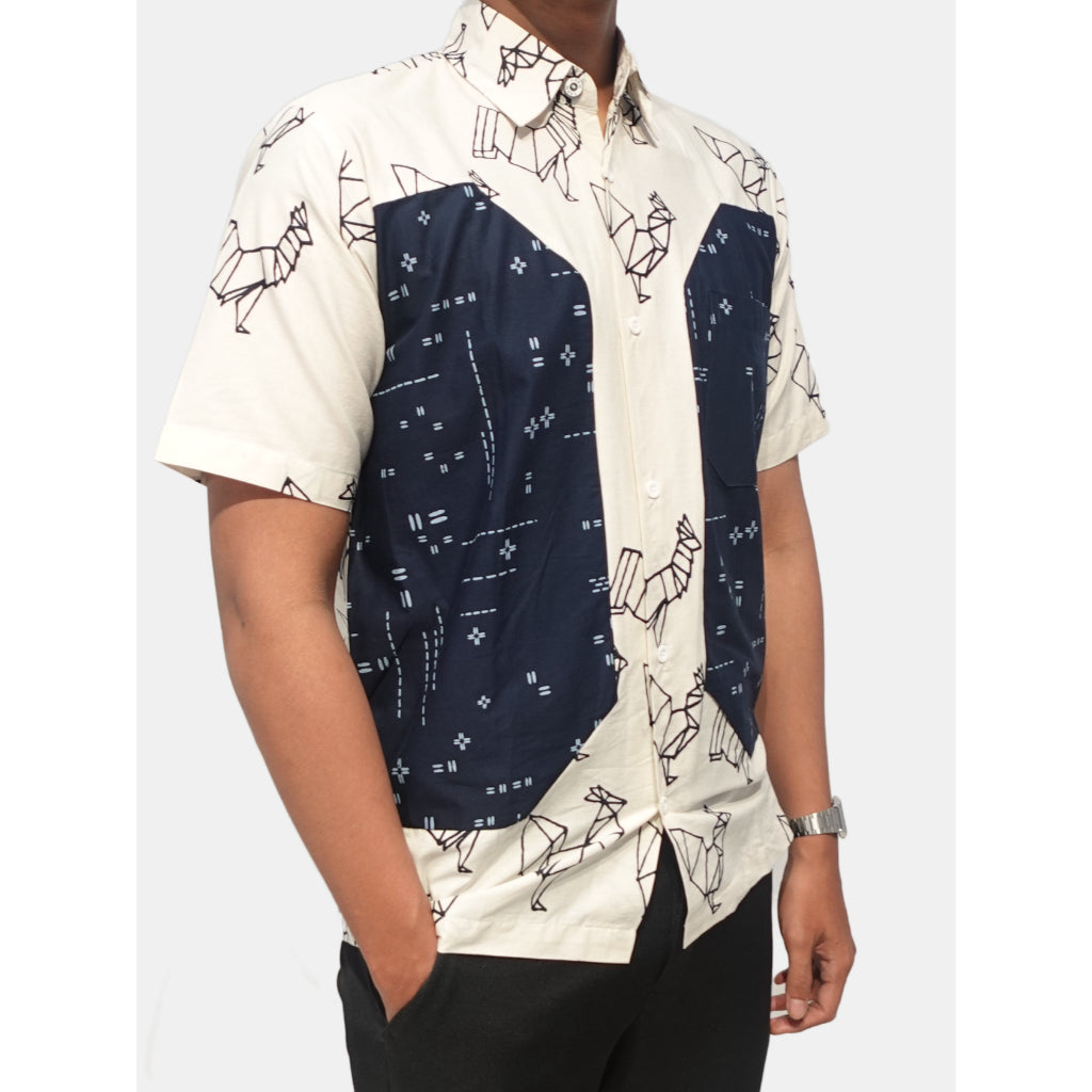 Batik ENOM - Kemeja Eden - Batik Cap Bahan Katun - Kemeja Batik Pria Lengan Pendek Motif Modern Nirankara Series