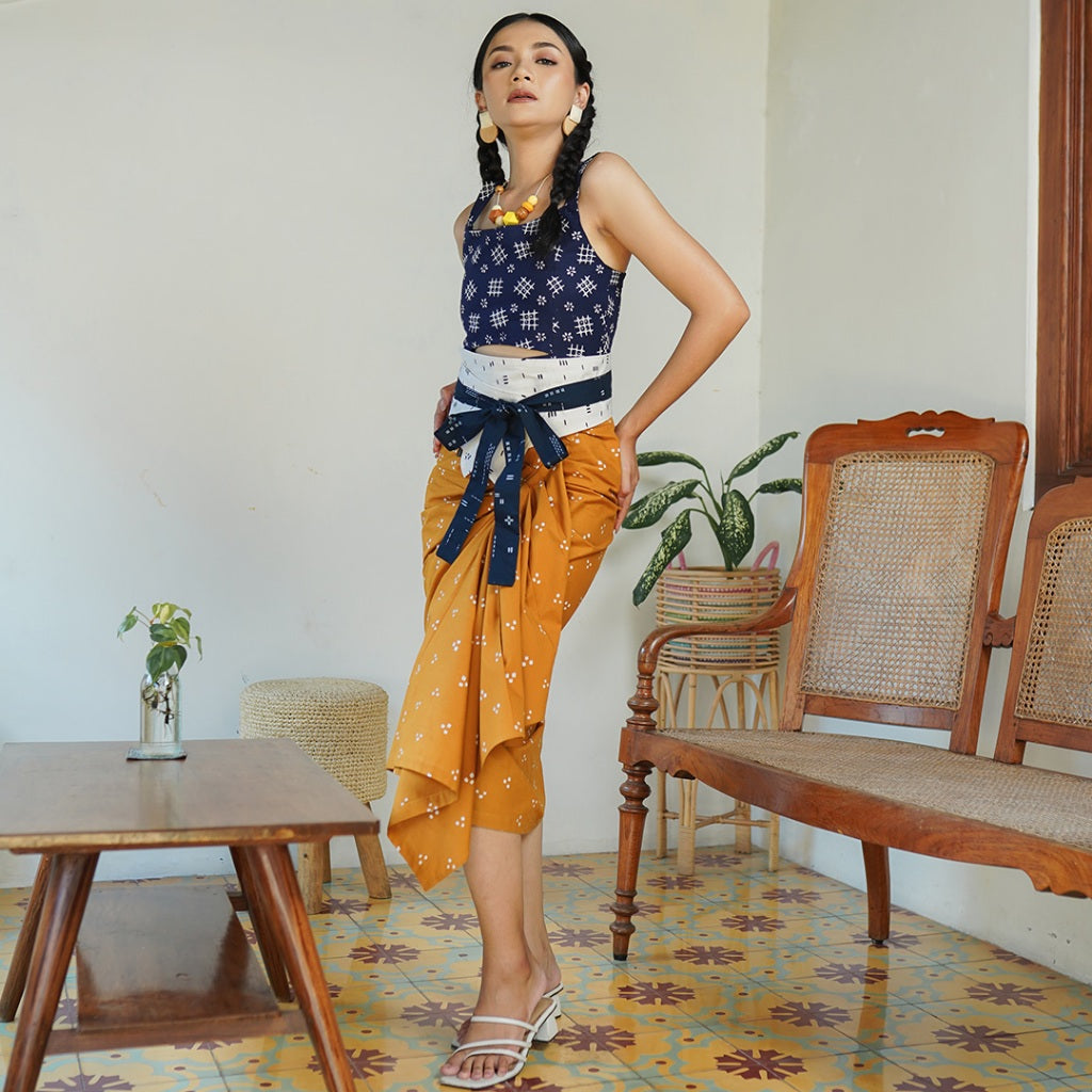 Batik ENOM - Wiru Skirt - Batik Cap Bahan Katun - Rok Lilit Batik Cap Motif Modern - Nirankara Series