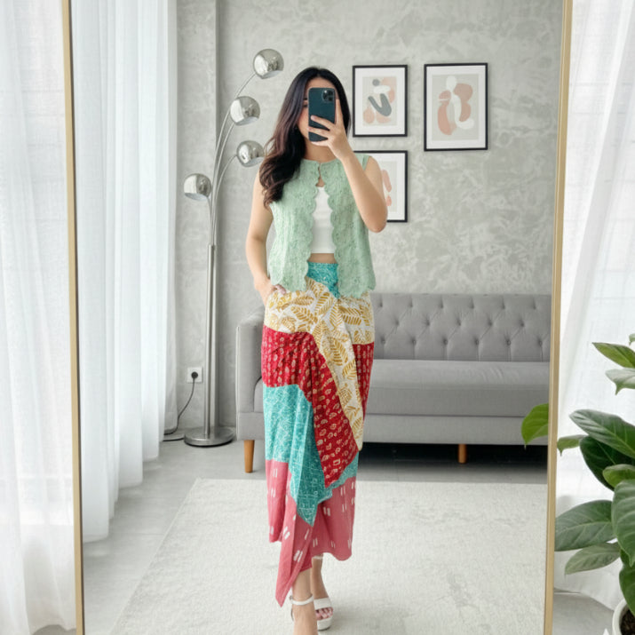 Batik ENOM - Wiru Skirt - Batik Cap Bahan Katun - Rok Lilit Batik Cap Motif Modern - Nirankara Series