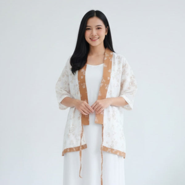 Batik ENOM - Outer Ardhan - Outer Terra - Blouse Lumora Batik Cap Bahan Katun - Outer Wanita Lengan Pendek - Rona Bumi Series
