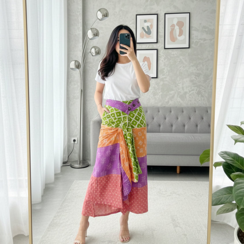 Batik ENOM - Wiru Skirt - Batik Cap Bahan Katun - Rok Lilit Batik Cap Motif Modern - Nirankara Series