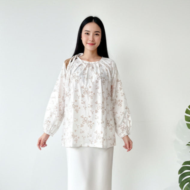 Batik ENOM - Outer Ardhan - Outer Terra - Blouse Lumora Batik Cap Bahan Katun - Outer Wanita Lengan Pendek - Rona Bumi Series