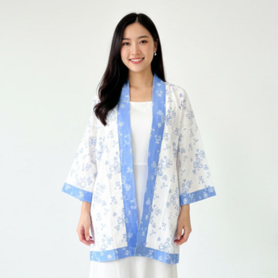 Batik ENOM - Outer Ardhan - Outer Terra - Blouse Lumora Batik Cap Bahan Katun - Outer Wanita Lengan Pendek - Rona Bumi Series