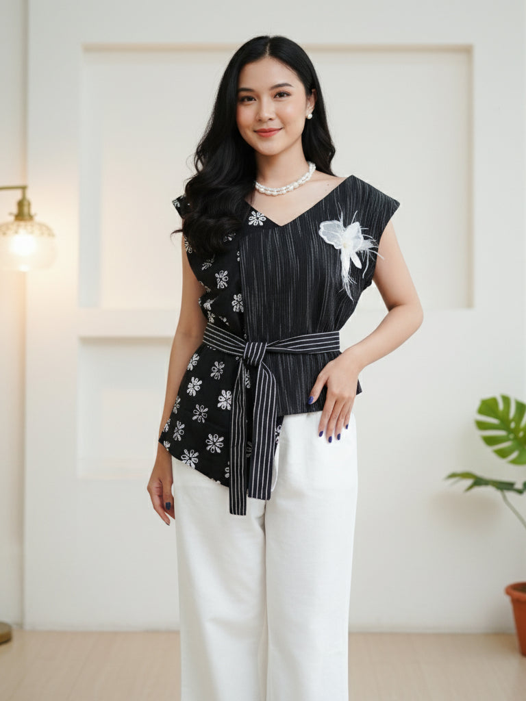 Batik ENOM - Gracia Blouse - Batik Cap Bahan Katun - Baju Batik Wanita Modern - Onyx Series