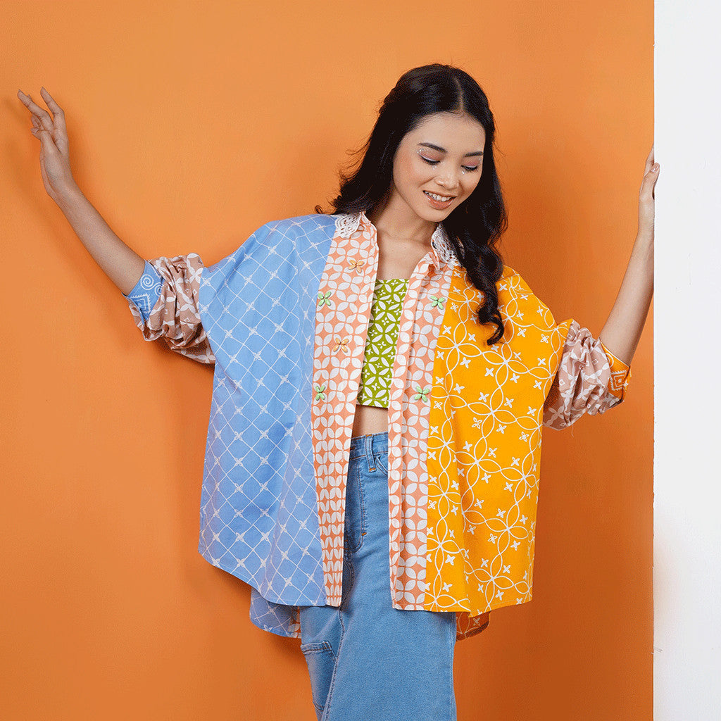 Batik ENOM - Blus Astrid    - Batik Cap Bahan Katun - Blouse Batik Wanita Modern Batik Cap - Pijar Series
