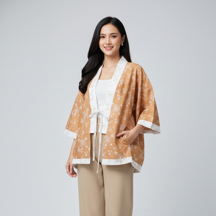 Batik ENOM - Outer Ardhan - Outer Terra - Blouse Lumora Batik Cap Bahan Katun - Outer Wanita Lengan Pendek - Rona Bumi Series